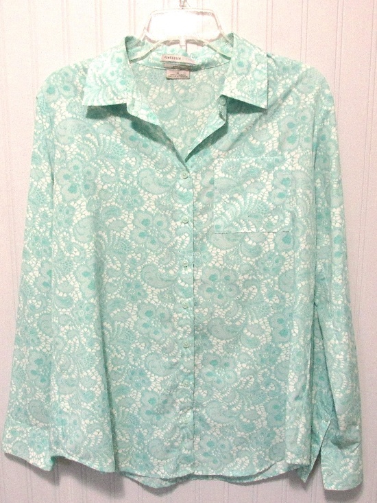 Van Heusen Tops - White & Turquoise Floral Long-Sleeved Shirt, Size M